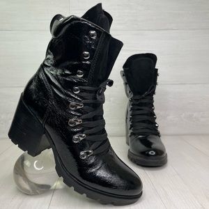 Kendall Kylie Spencer Black Patent Leather Goth Heel Combat Boots Women’s Sz 7.5